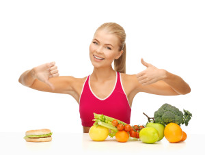 bigstock-woman-with-fruits-and-hamburge-44731378